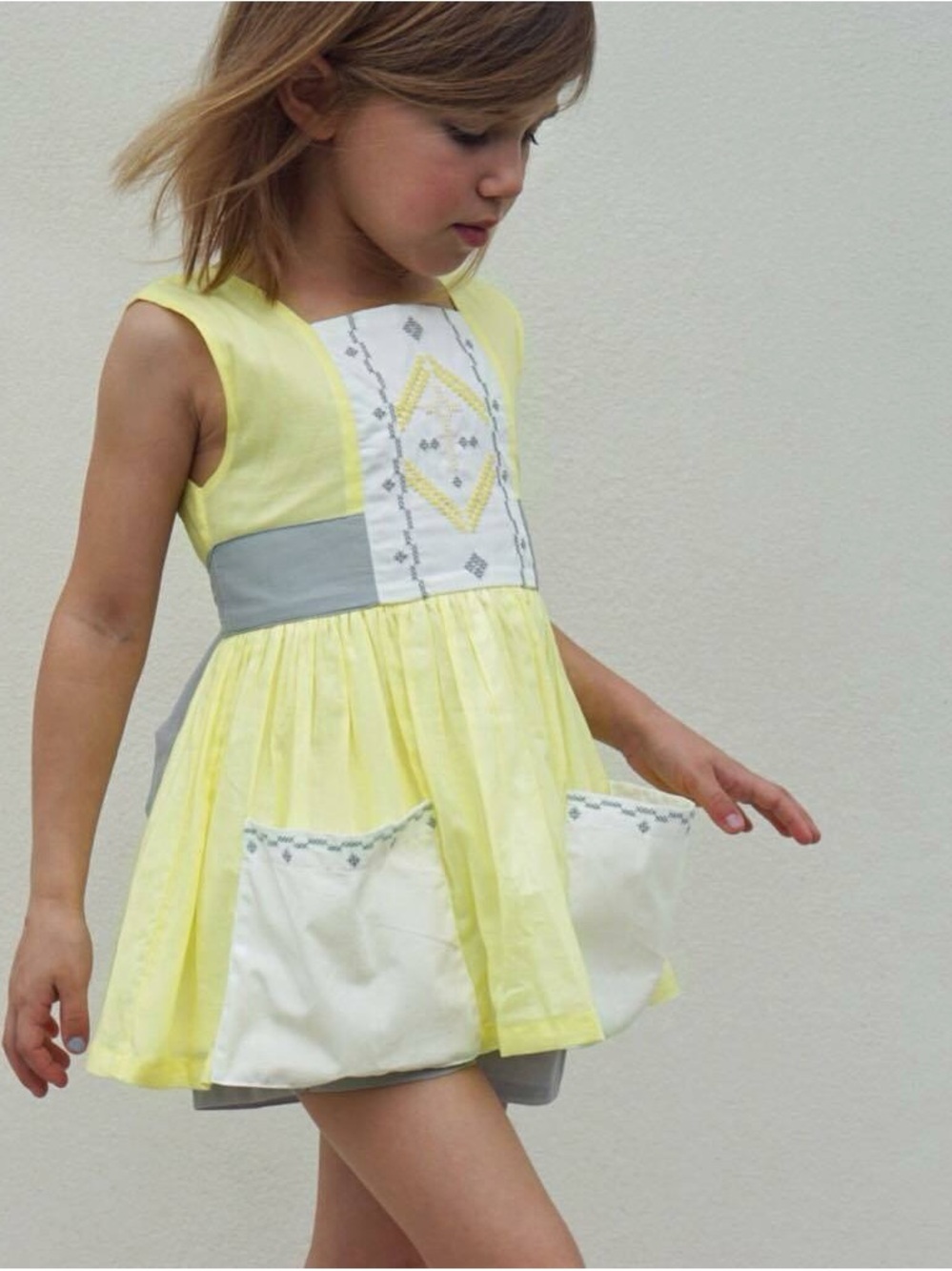 Well Dressed Wolf Yellow, Cream & Gray Embroidered Peplum Top with Gray Bloomers